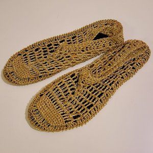 Vintage 1960s Metallic Knit Slip On Sandals